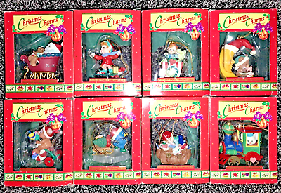 #ad Lustre Fame Christmas Charms 1992 Christmas Ornaments in the Box 8 Designs $10.00